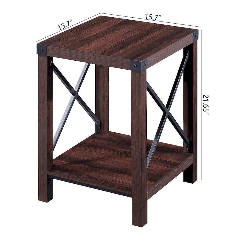 Table d'appoint rustique Ledel de style ferme avec étagère de rangement