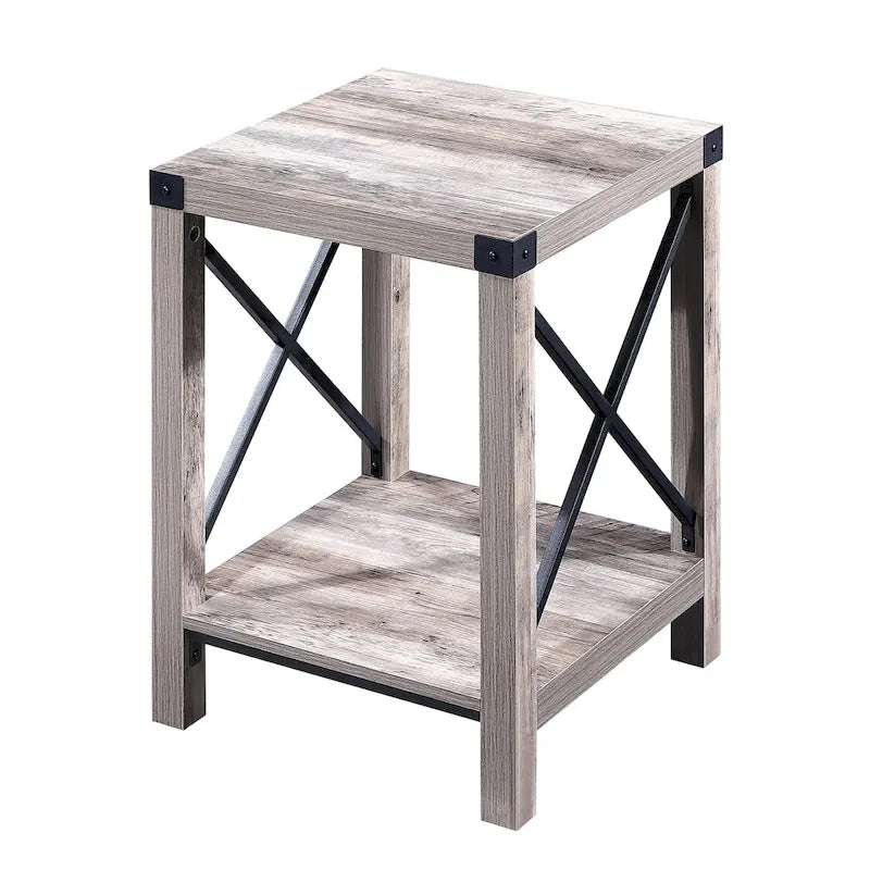 Table d'appoint rustique Ledel de style ferme avec étagère de rangement