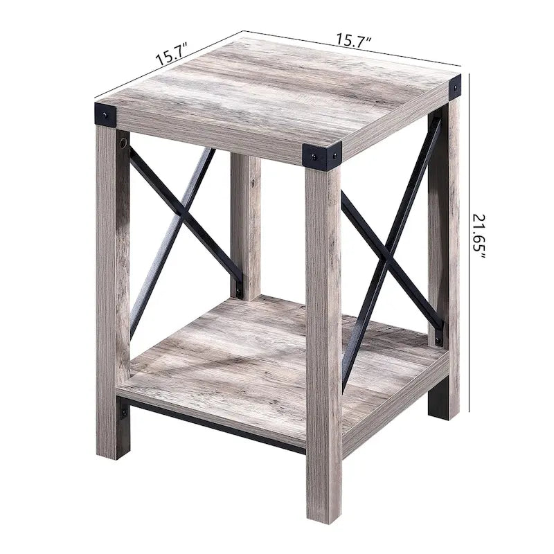 Table d'appoint rustique Ledel de style ferme avec étagère de rangement