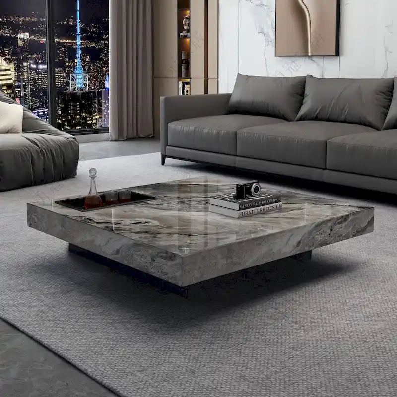 Table basse carrée JASIWAY de luxe léger en pierre frittée