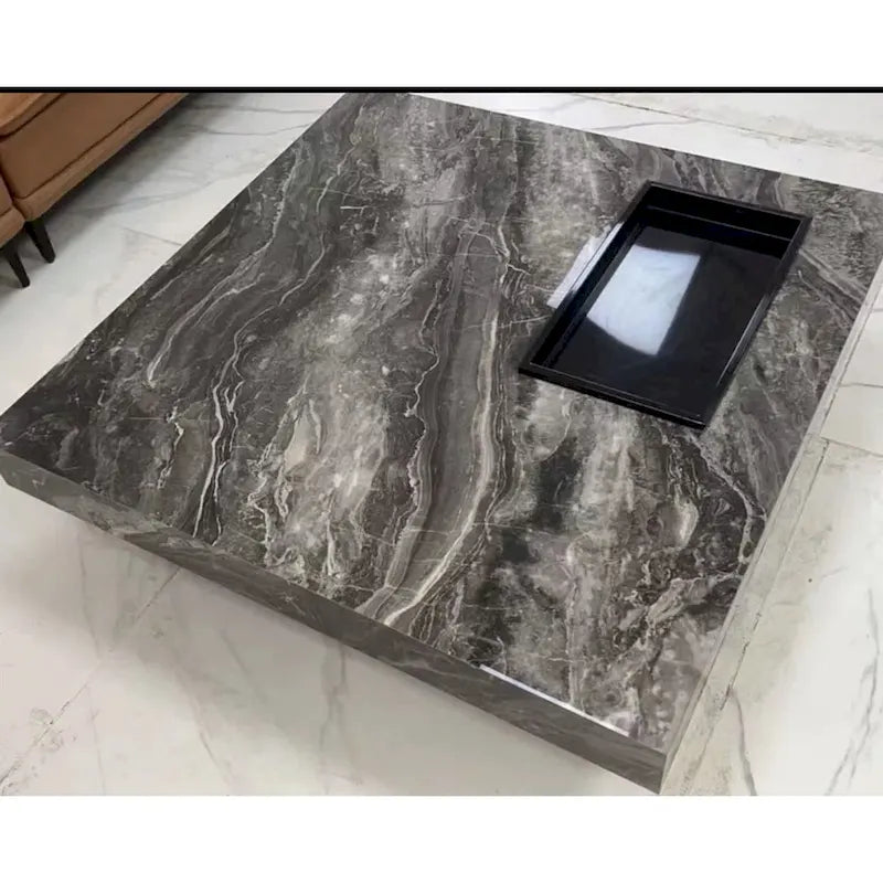 Table basse carrée JASIWAY de luxe léger en pierre frittée