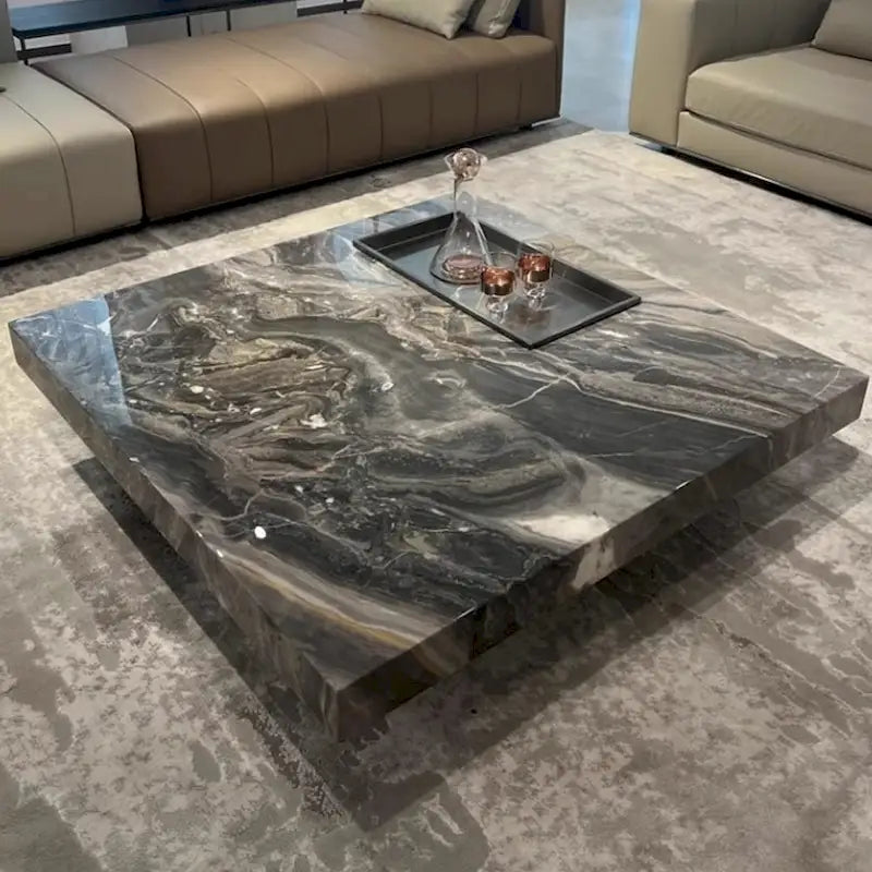 Table basse carrée JASIWAY de luxe léger en pierre frittée