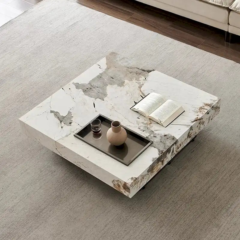 Table basse carrée JASIWAY de luxe léger en pierre frittée