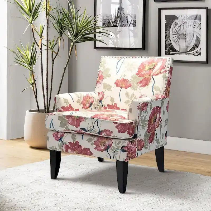 Fauteuil campagnard français – Multicolore, clous décoratifs, siège unique