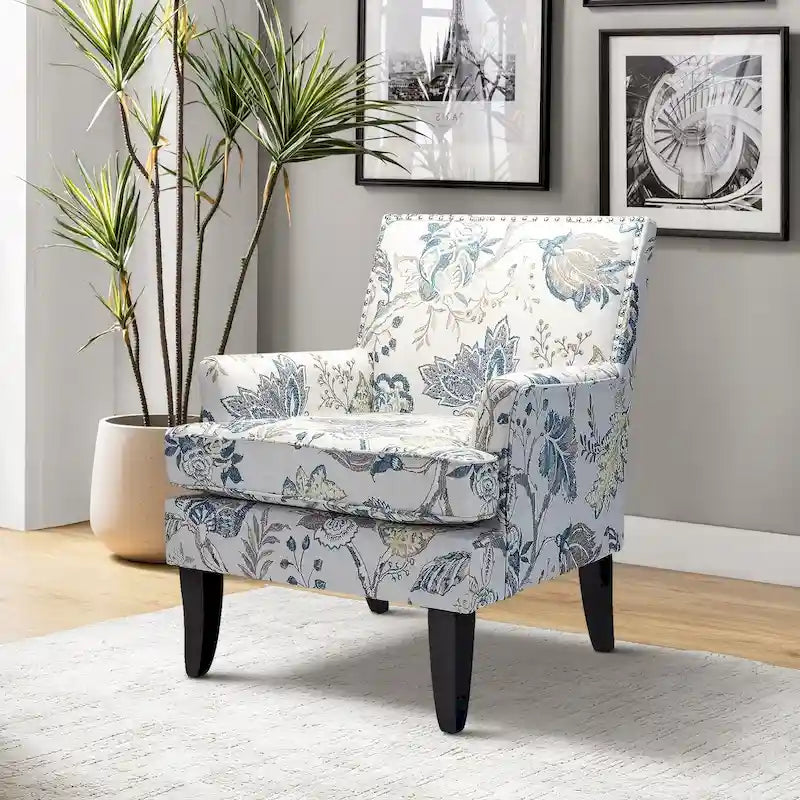 Fauteuil campagnard français – Multicolore, clous décoratifs, siège unique