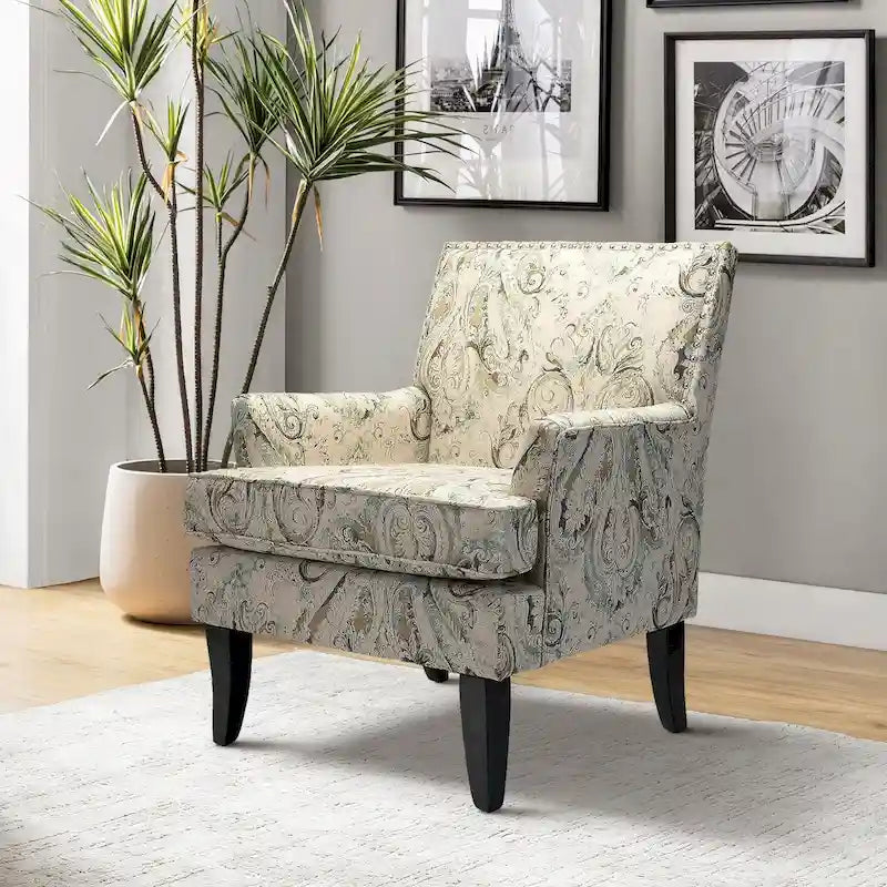 Fauteuil campagnard français – Multicolore, clous décoratifs, siège unique