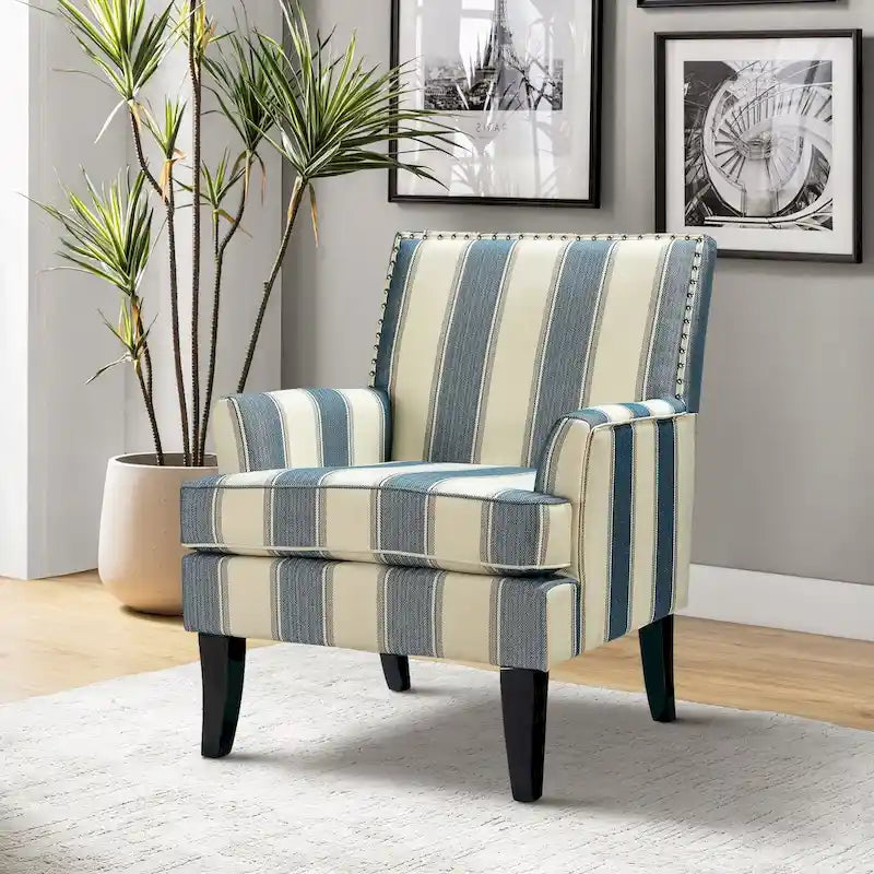 Fauteuil campagnard français – Multicolore, clous décoratifs, siège unique