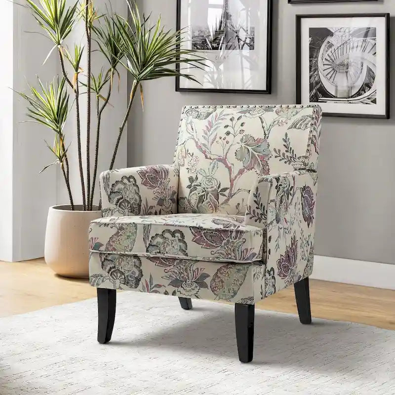 Fauteuil campagnard français – Multicolore, clous décoratifs, siège unique