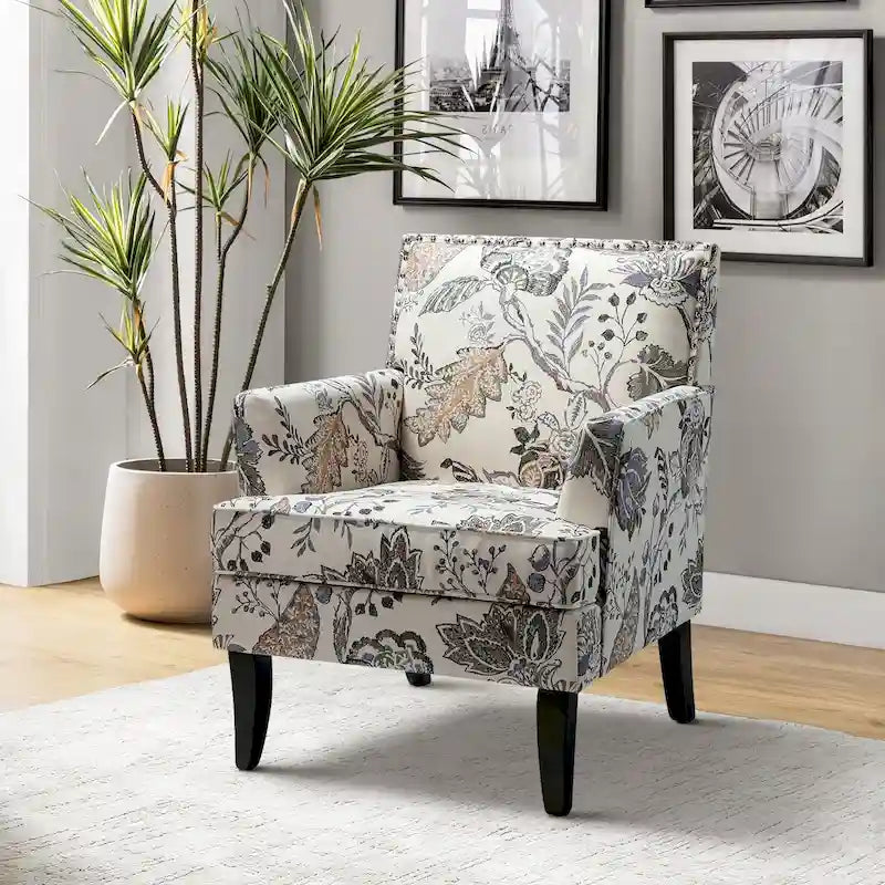 Fauteuil campagnard français – Multicolore, clous décoratifs, siège unique