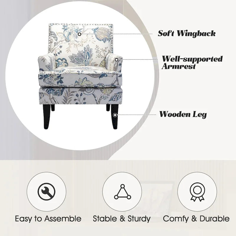 Fauteuil campagnard français – Multicolore, clous décoratifs, siège unique