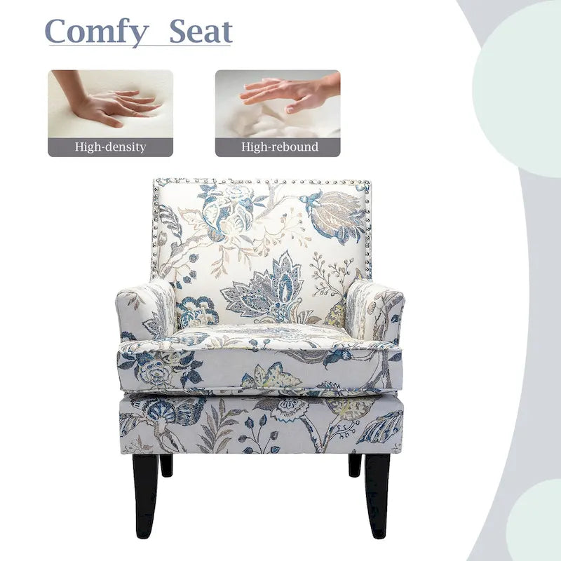 Fauteuil campagnard français – Multicolore, clous décoratifs, siège unique