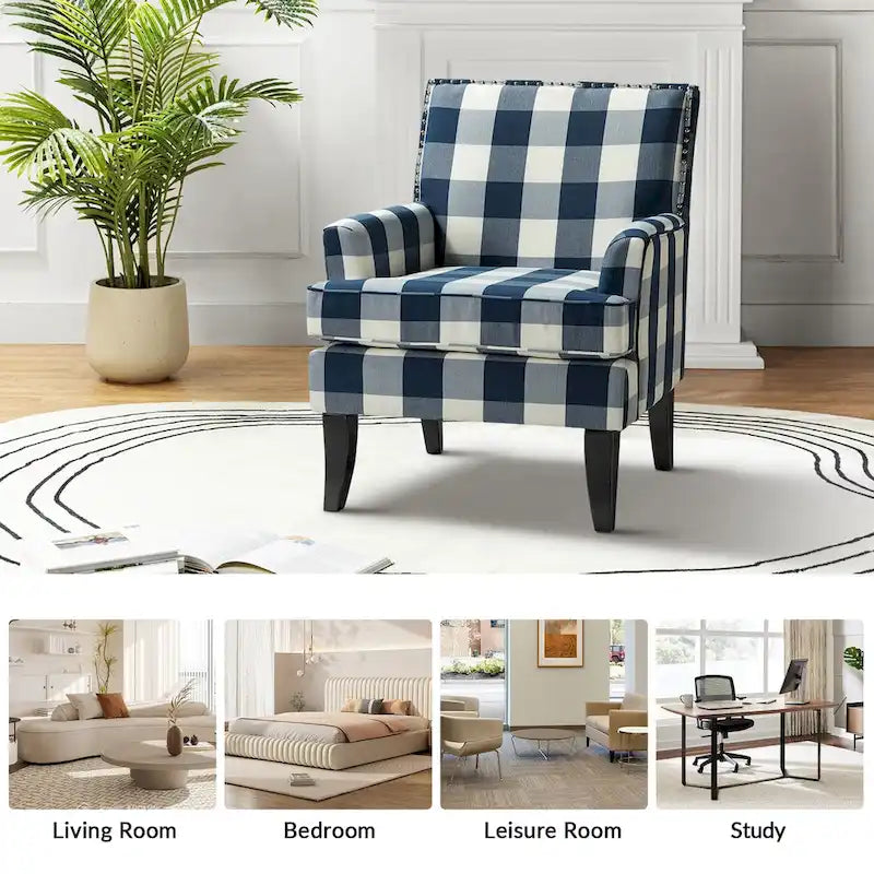 Fauteuil campagnard français – Multicolore, clous décoratifs, siège unique