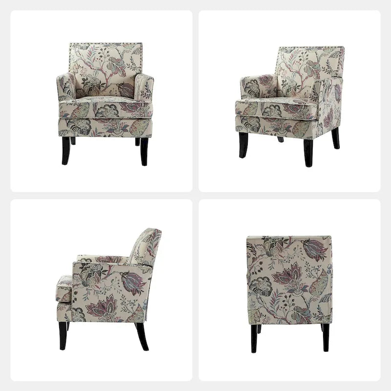 Fauteuil campagnard français – Multicolore, clous décoratifs, siège unique