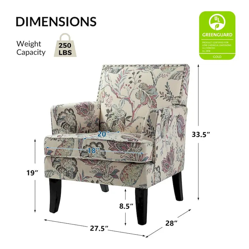 Fauteuil campagnard français – Multicolore, clous décoratifs, siège unique
