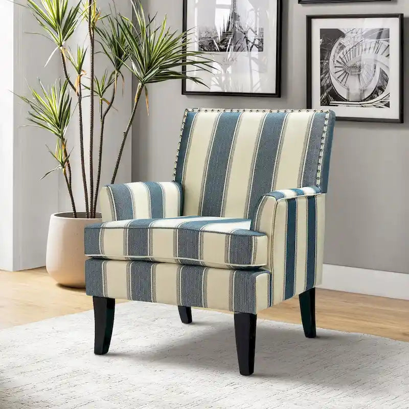Fauteuil campagnard français – Multicolore, clous décoratifs, siège unique