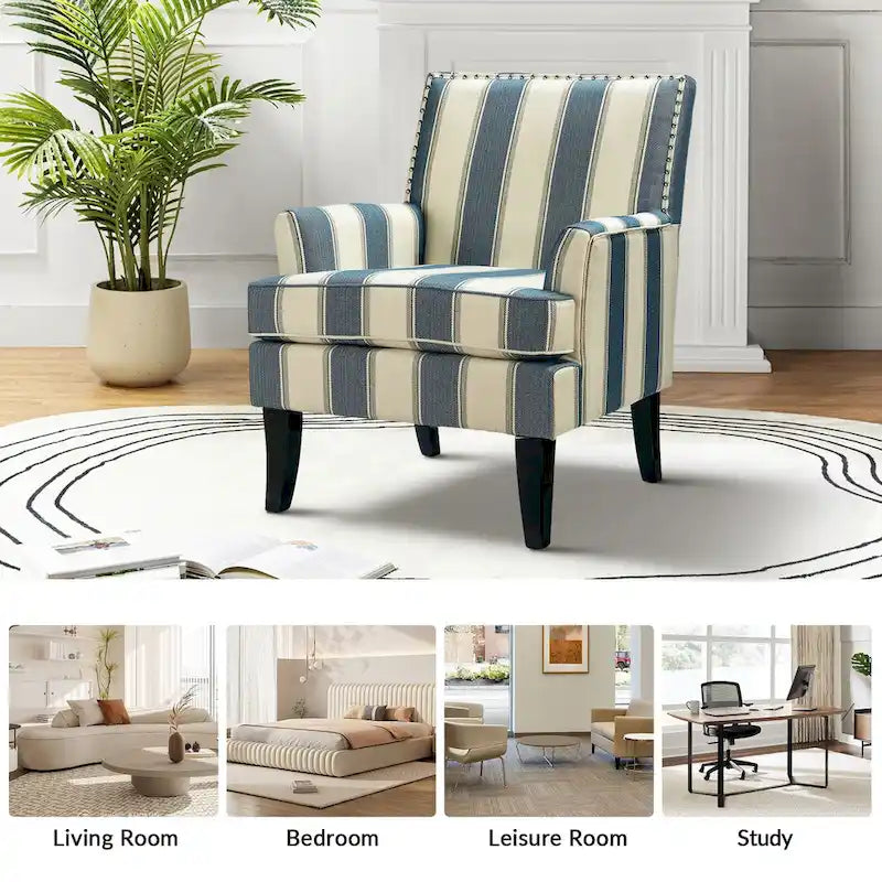 Fauteuil campagnard français – Multicolore, clous décoratifs, siège unique