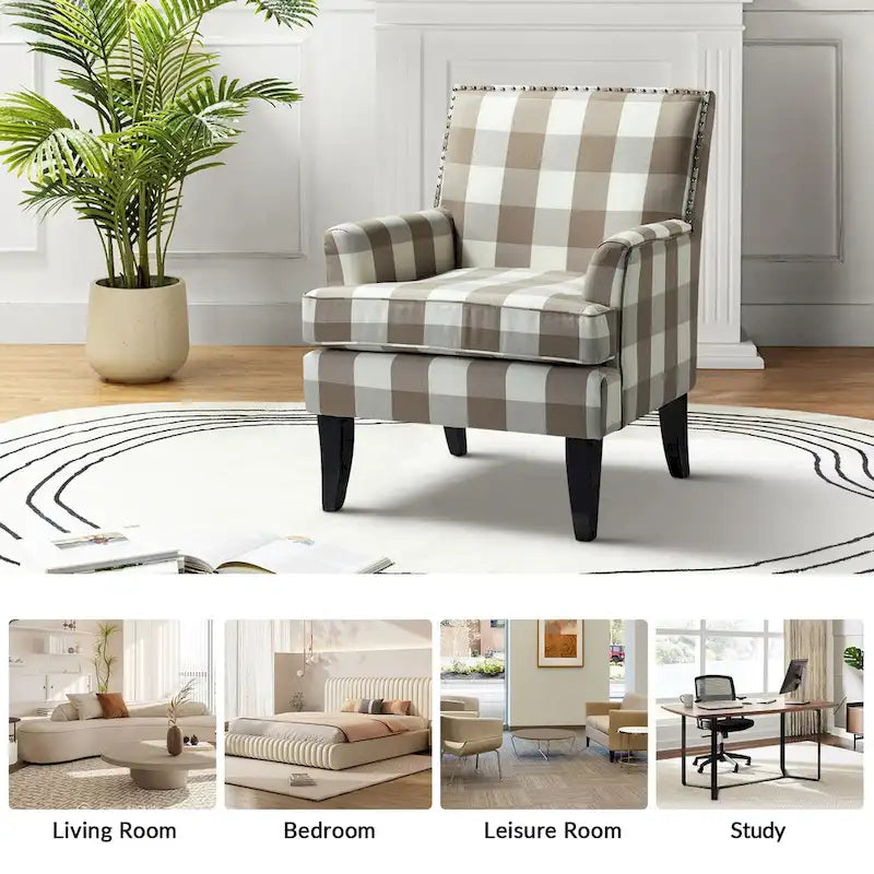 Fauteuil campagnard français – Multicolore, clous décoratifs, siège unique