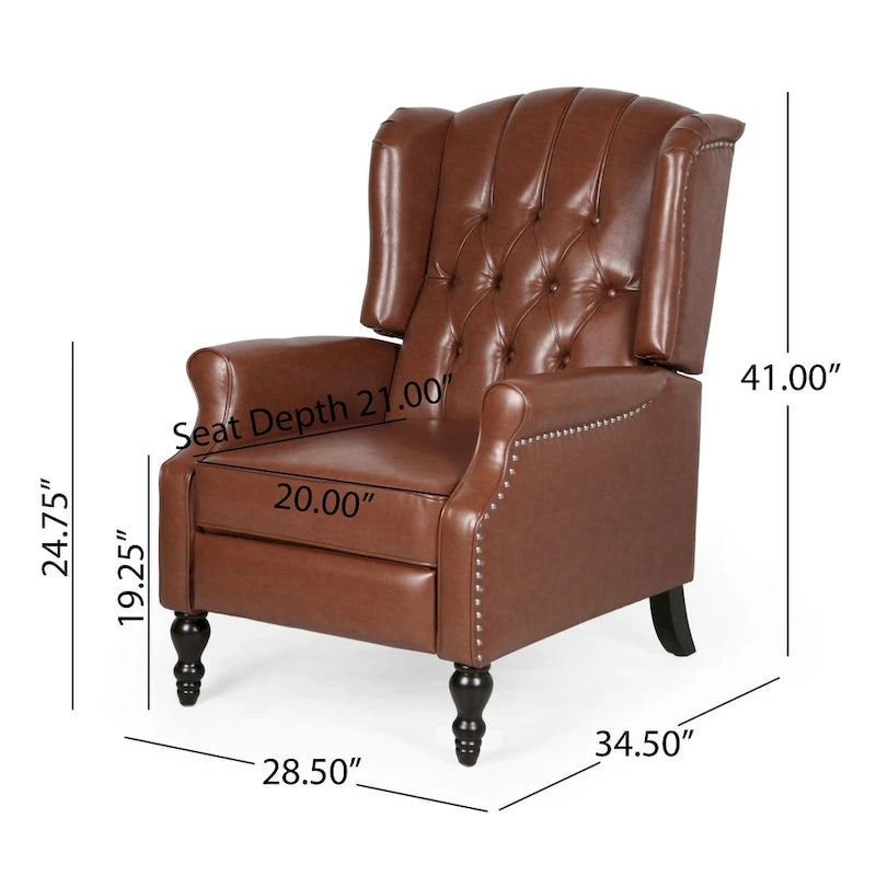 Fauteuil club inclinable avec dossier marron en similicuir pour 1 personne