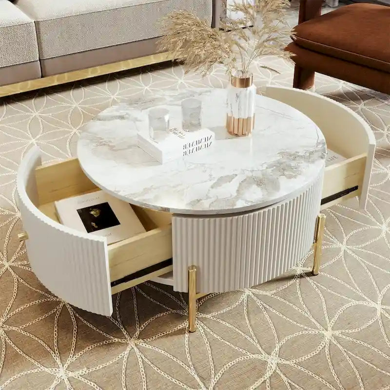 Table basse ronde moderne Merax avec 2 grands tiroirs