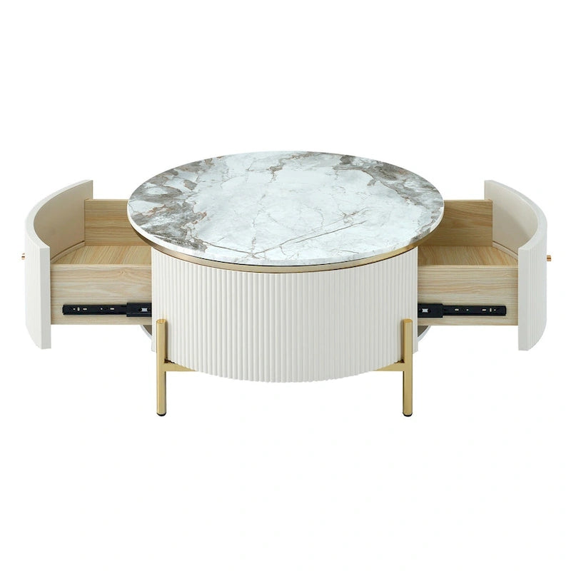 Table basse ronde moderne Merax avec 2 grands tiroirs