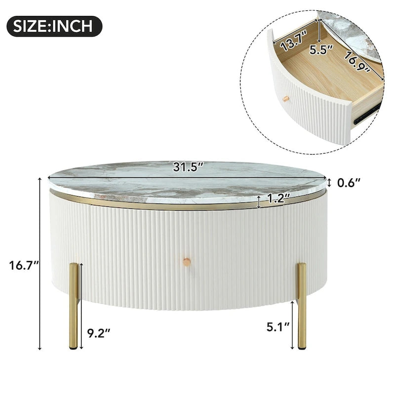 Table basse ronde moderne Merax avec 2 grands tiroirs