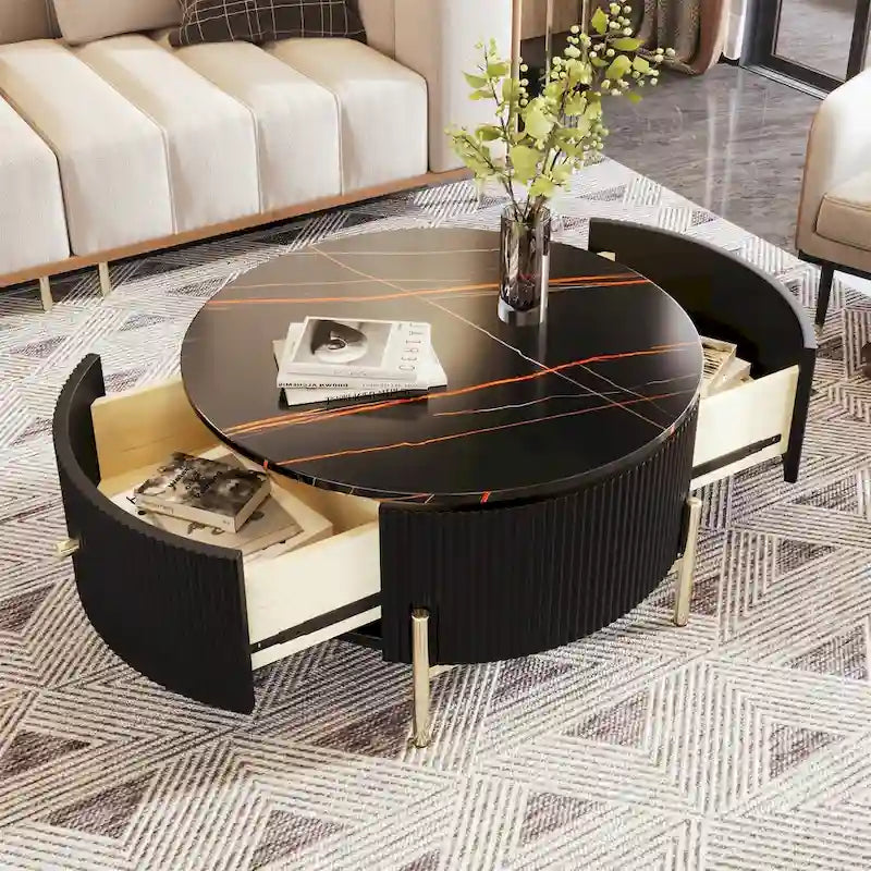 Table basse ronde moderne Merax avec 2 grands tiroirs