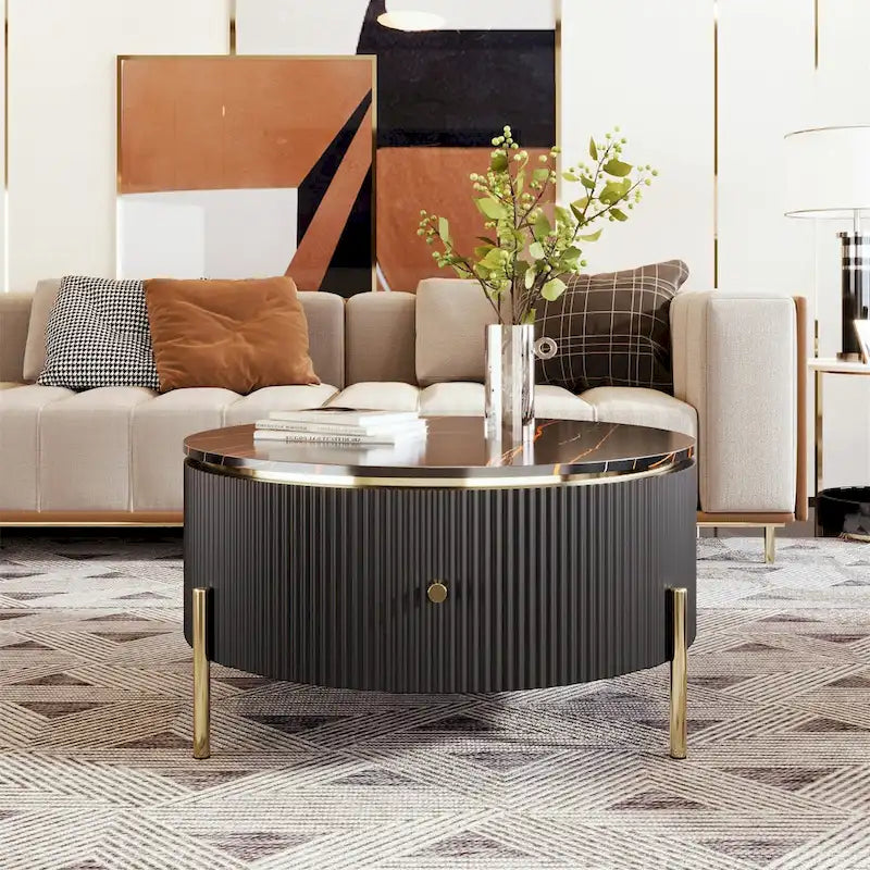 Table basse ronde moderne Merax avec 2 grands tiroirs