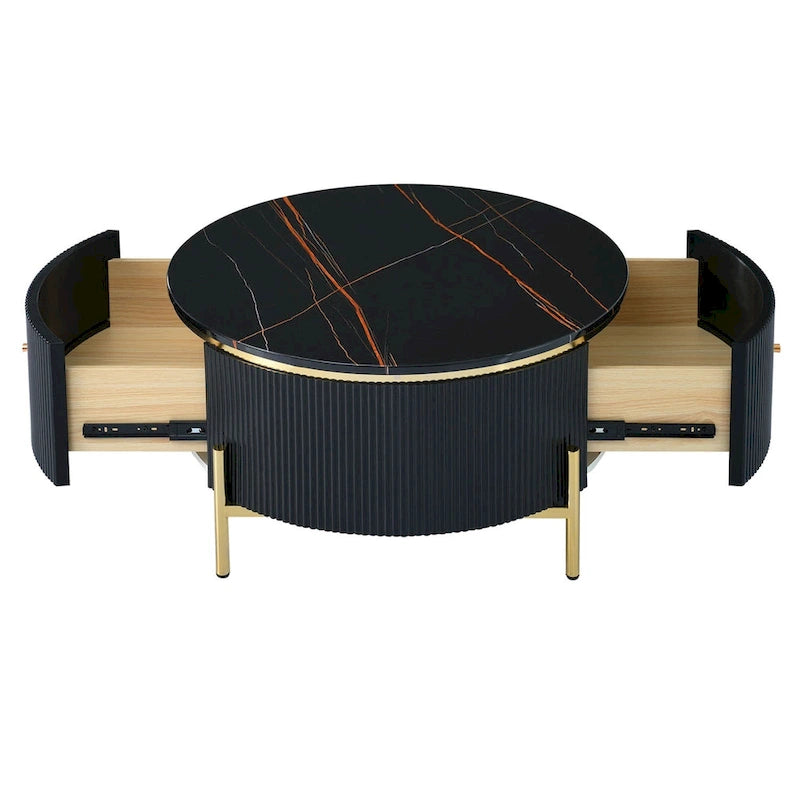 Table basse ronde moderne Merax avec 2 grands tiroirs