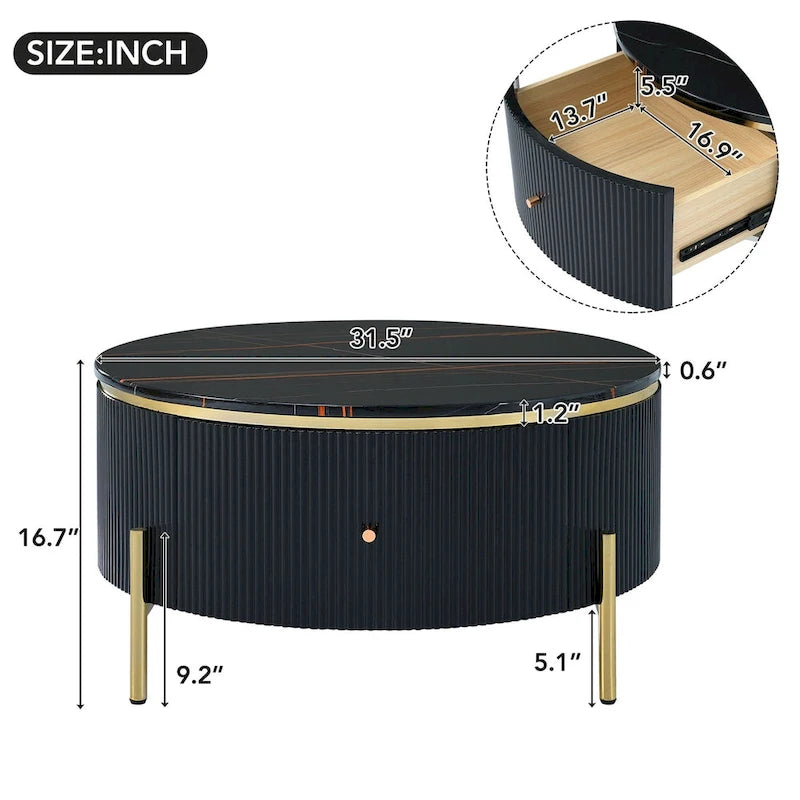 Table basse ronde moderne Merax avec 2 grands tiroirs
