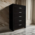 Ancy 48 Inch Tall 5 Drawer Dresser Chest, Faux Diamond Inlay Handles, Black
