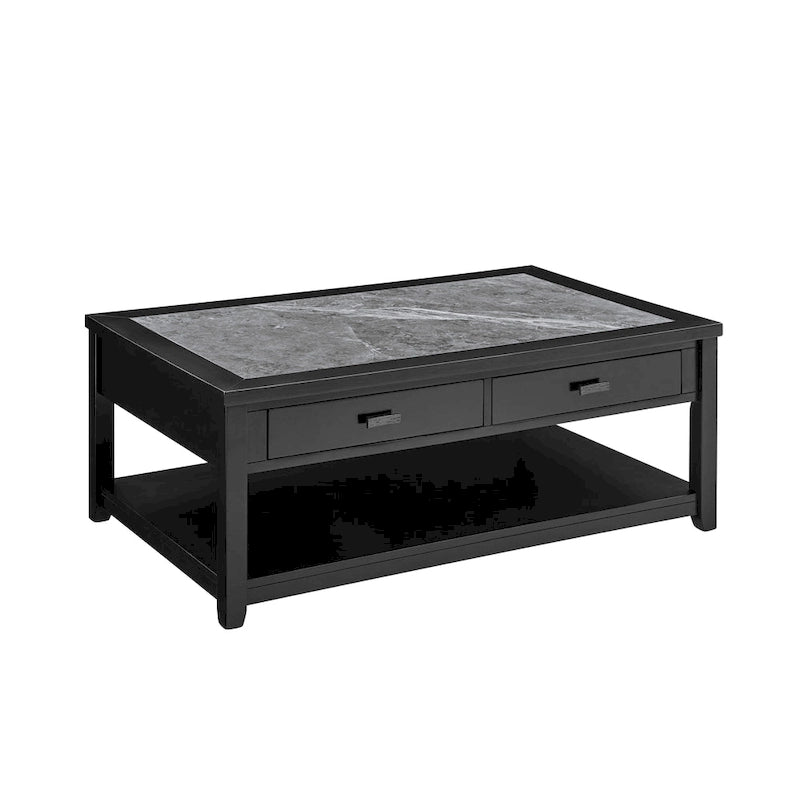 Table basse à plateau en marbre ébène avec roulettes