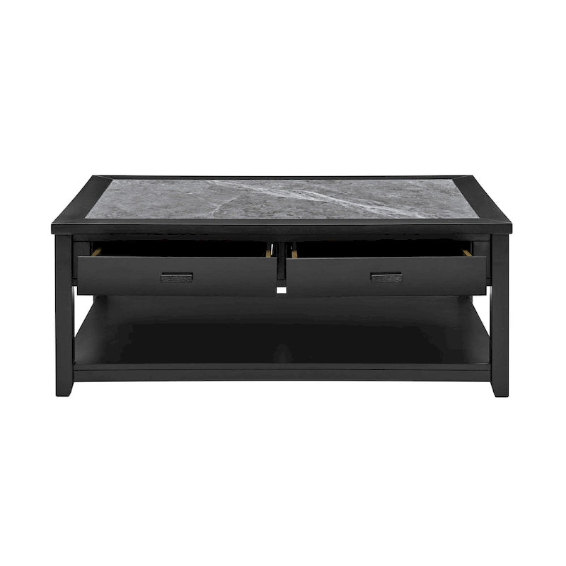 Table basse à plateau en marbre ébène avec roulettes