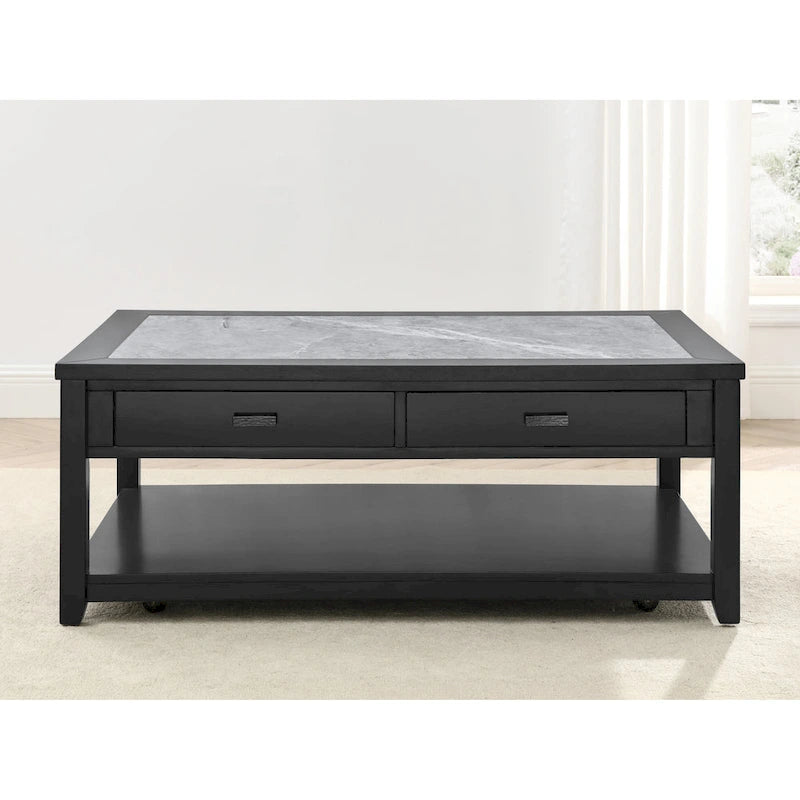 Table basse à plateau en marbre ébène avec roulettes