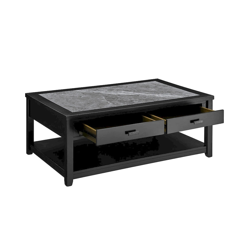 Table basse à plateau en marbre ébène avec roulettes