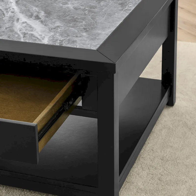 Table basse à plateau en marbre ébène avec roulettes