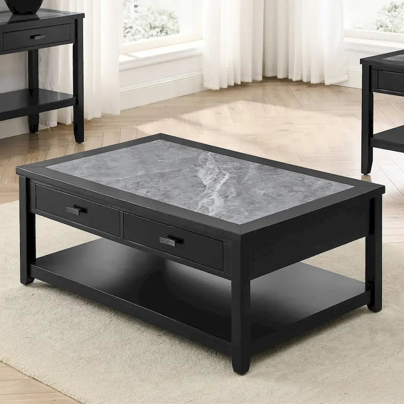 Table basse à plateau en marbre ébène avec roulettes