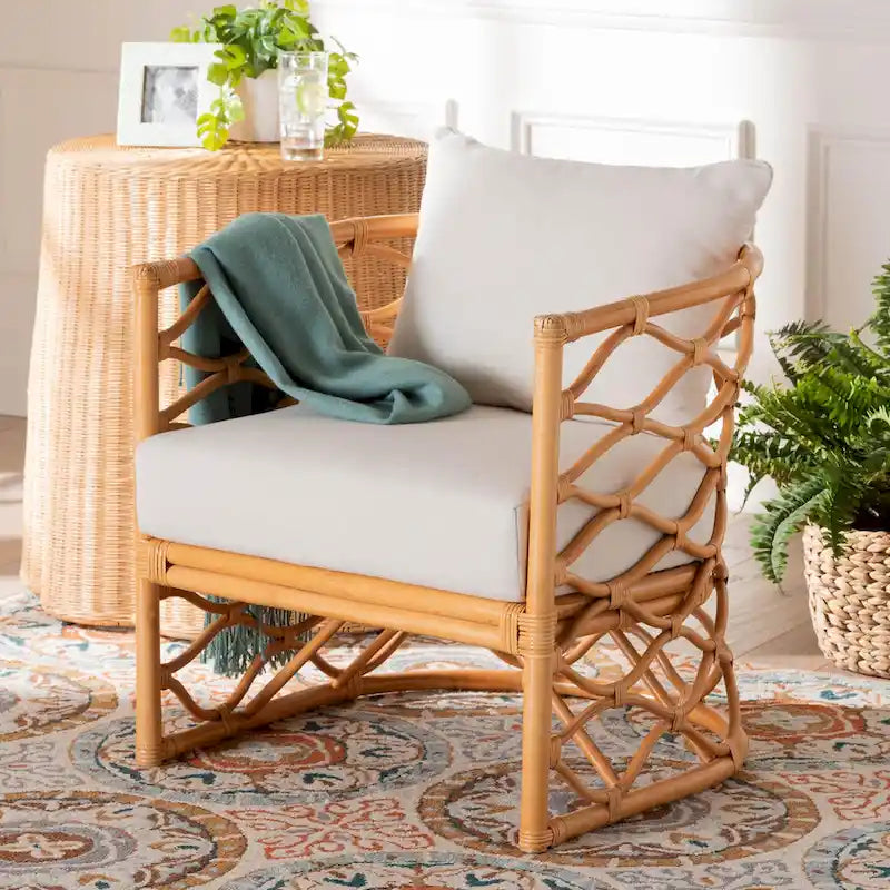 Fauteuil en rotin miel clair, 1 place