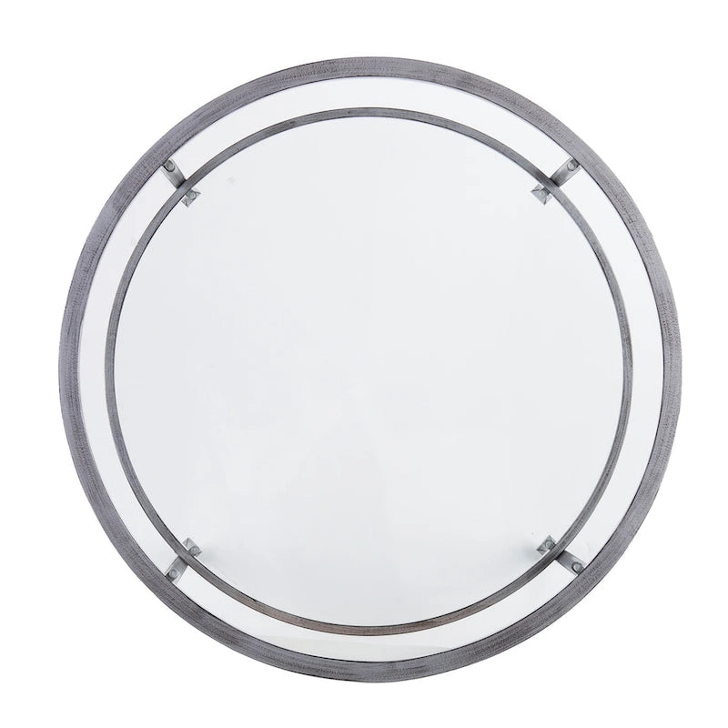 Table basse ronde Glenn de SEI Furniture, argent vieilli, avec plateau en verre et étagère