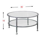 Table basse ronde Glenn de SEI Furniture, argent vieilli, avec plateau en verre et étagère