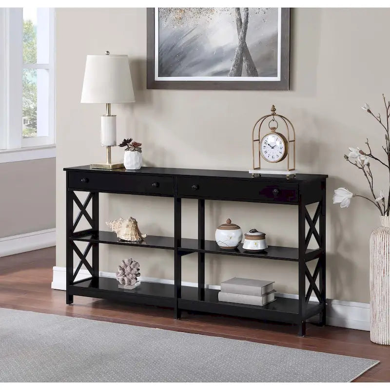 Table console avec étagères Oxford 2 tiroirs de 60 pouces de Convenience Concepts