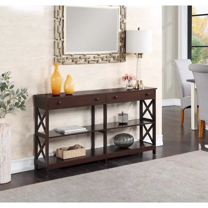Table console avec étagères Oxford 2 tiroirs de 60 pouces de Convenience Concepts