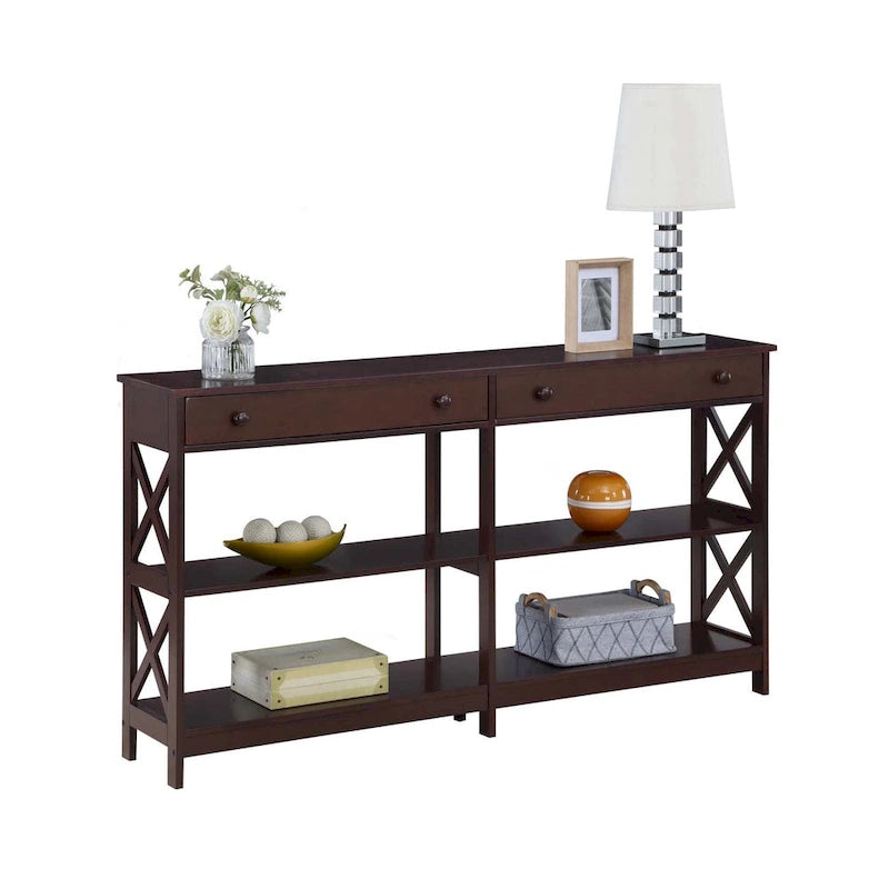 Table console avec étagères Oxford 2 tiroirs de 60 pouces de Convenience Concepts
