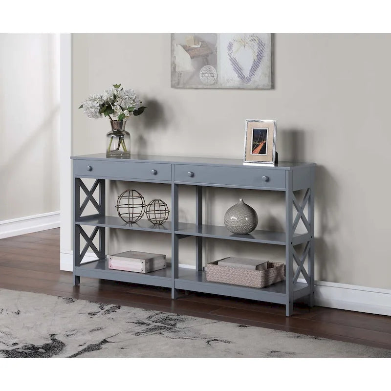 Table console avec étagères Oxford 2 tiroirs de 60 pouces de Convenience Concepts