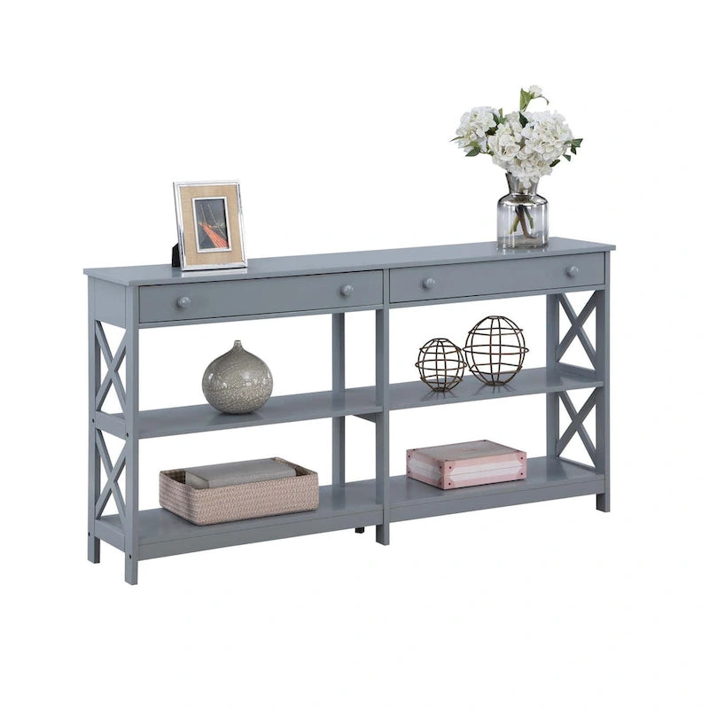 Table console avec étagères Oxford 2 tiroirs de 60 pouces de Convenience Concepts