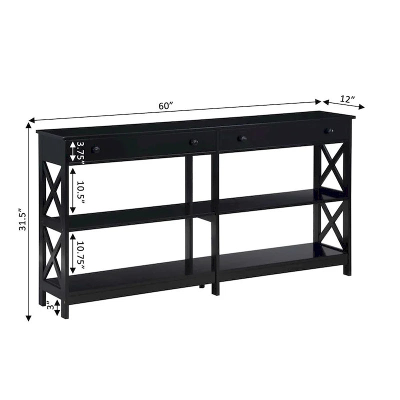 Table console avec étagères Oxford 2 tiroirs de 60 pouces de Convenience Concepts