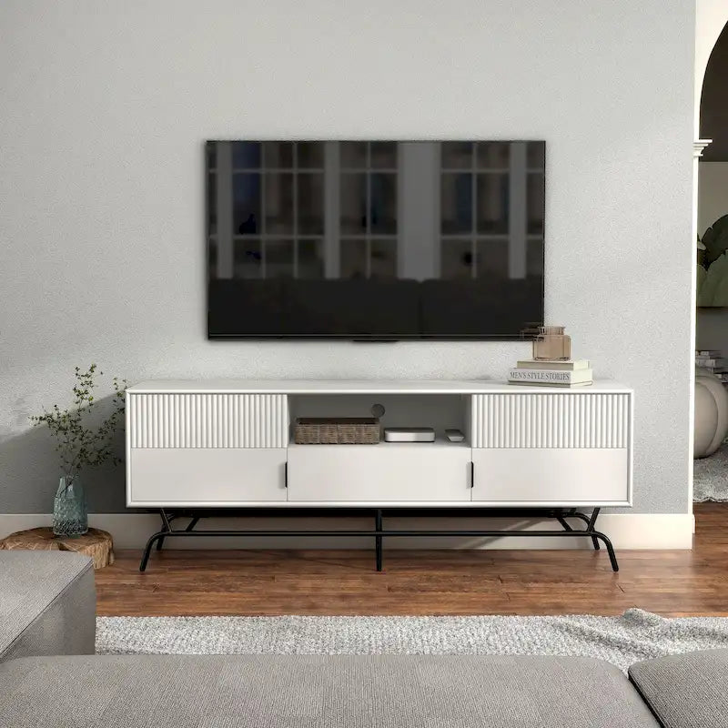 Meuble TV DH BASIC Modern avec 3 tiroirs et passe-câbles de 60 pouces par Denhour