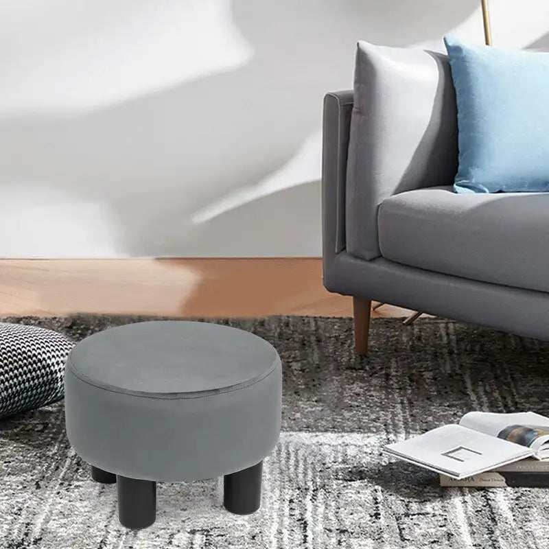Pouffe Rond Adeco en Velours Repose-Pieds Tabouret Rembourré Moderne