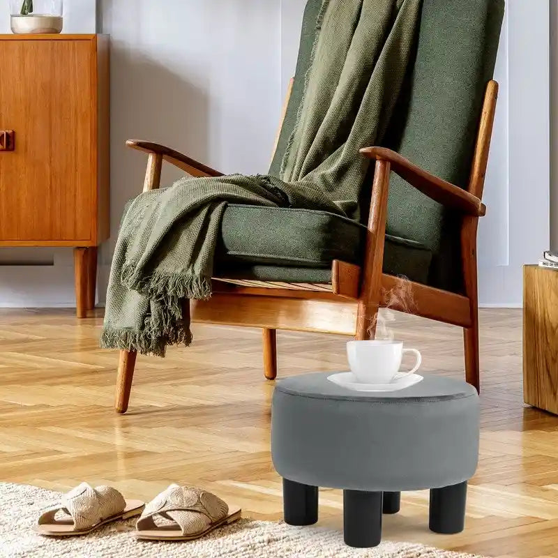Pouffe Rond Adeco en Velours Repose-Pieds Tabouret Rembourré Moderne