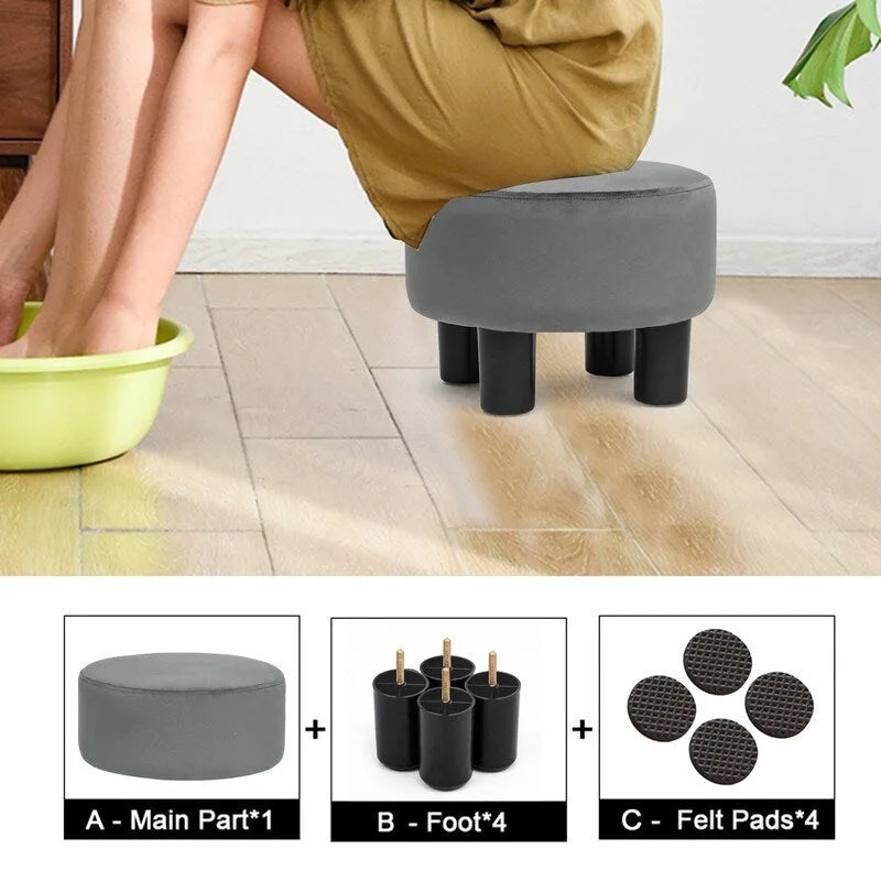 Pouffe Rond Adeco en Velours Repose-Pieds Tabouret Rembourré Moderne