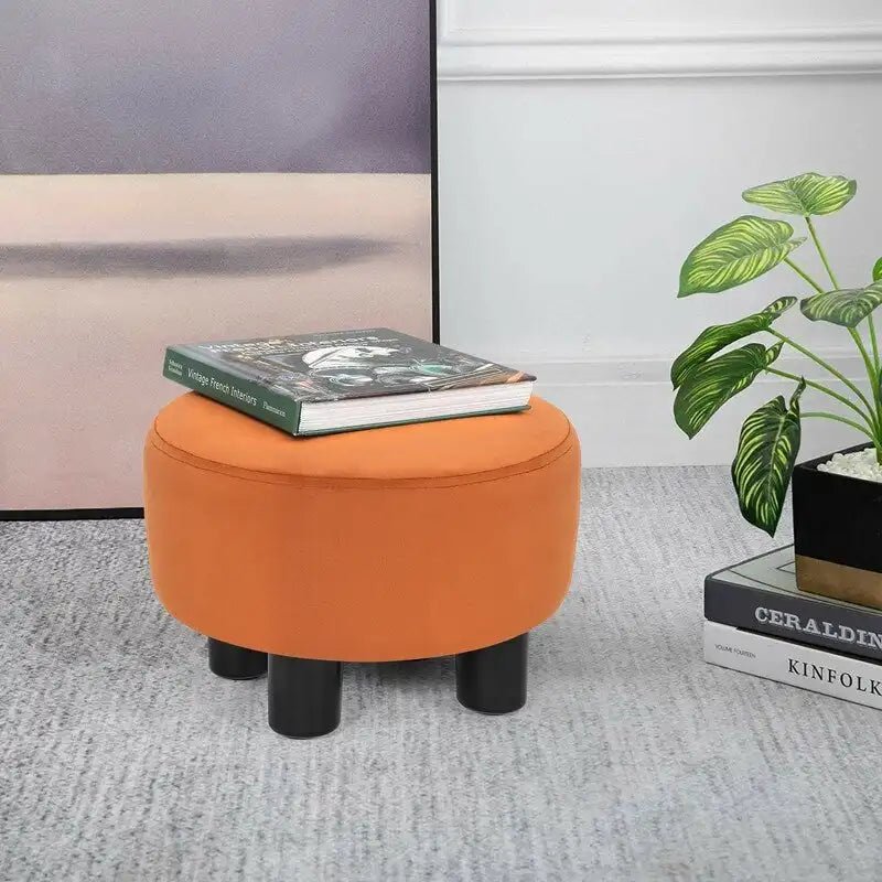 Pouffe Rond Adeco en Velours Repose-Pieds Tabouret Rembourré Moderne